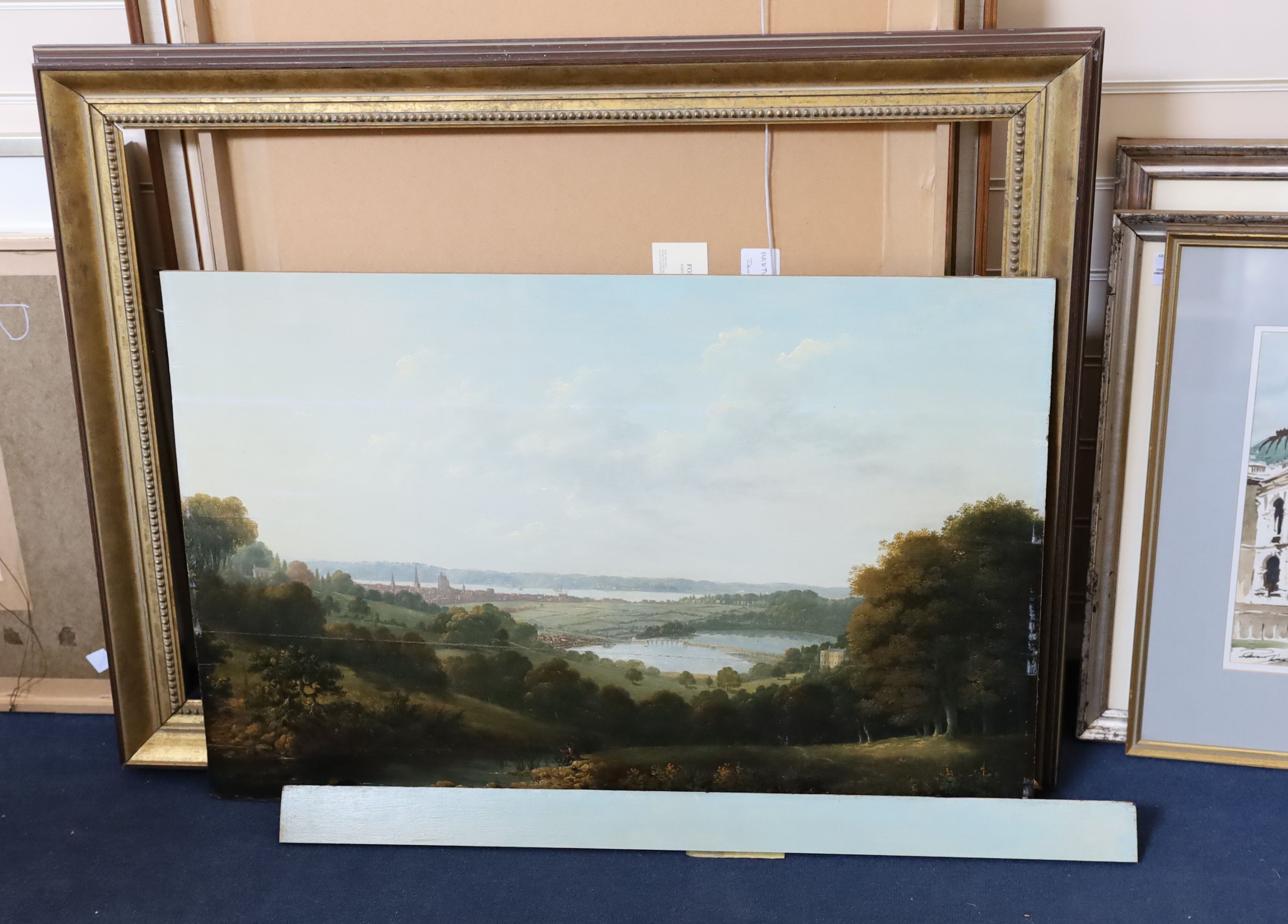 John Tobias Young (1755-1824), View of Southampton across the River Itchen with Southampton Water beyond, oil on wooden panel, 62 x 87cm